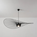 Upward View of Modern Black Wire Large Brim Pendant Light Studio Display