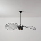Illuminated Modern Black Wire Brim Pendant Light Studio Shot