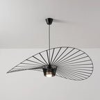 Side View of Modern Black Wire Large Brim Pendant Light Studio Display