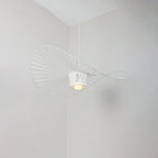Illuminated Modern White Wire Large Brim Pendant Light Studio Display