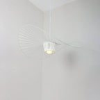 Front View of Modern White Wire Large Brim Pendant Light Studio Shot