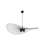 Modern Black Wire Large Brim Art Pendant Light with Black Canopy on Pure White Background