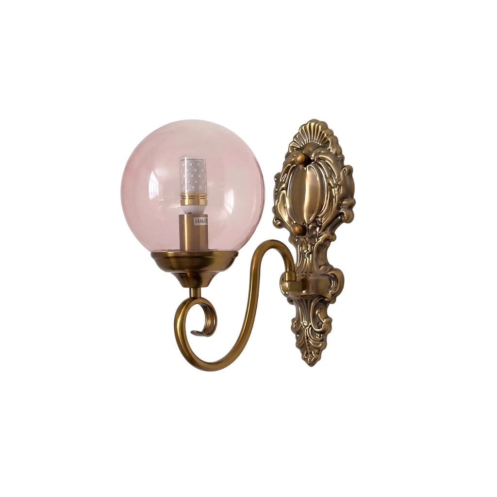 Victorian Brass Pink Glass Sconce