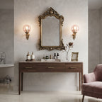 Victorian Brass Pink Glass Sconce