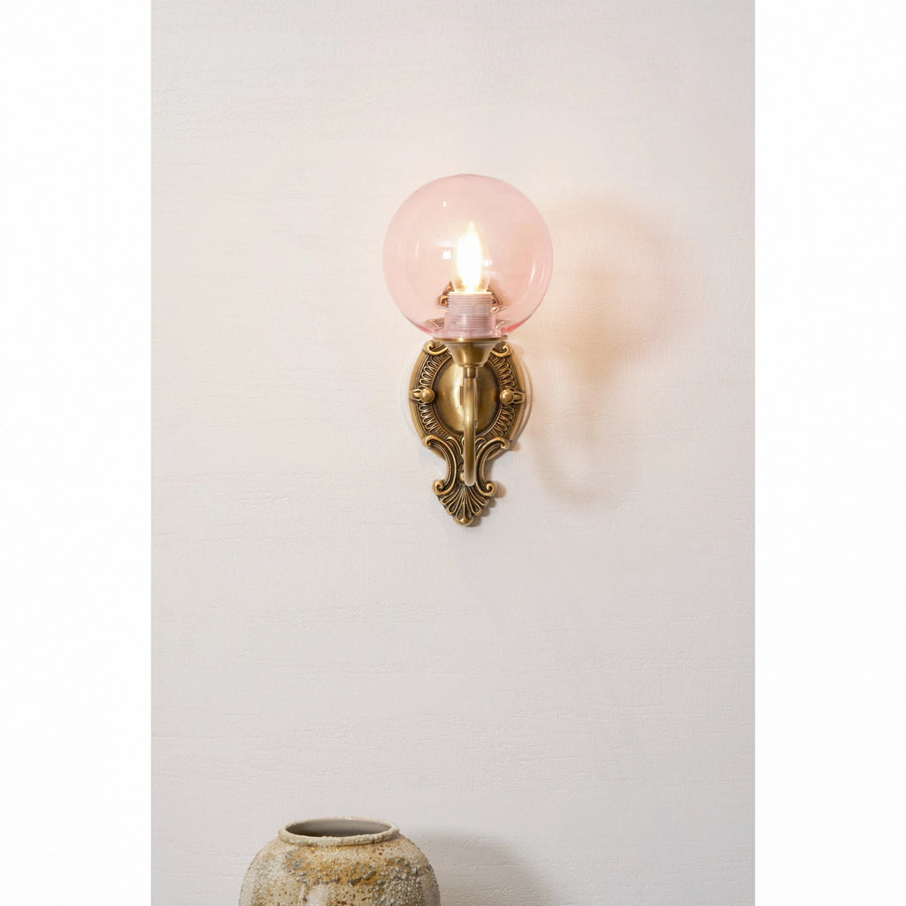 Victorian Brass Pink Glass Sconce