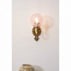 Victorian Brass Pink Glass Sconce