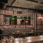 Modern Green Art Glass Linear Chandelier in Retro Lounge Bar Setting