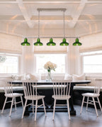 Modern Silver Green Art Glass Linear Chandelier in Formal Dining Room