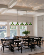 Modern Green Art Glass Linear Chandelier in Luxury Dining Area