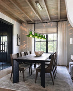 Modern Green Art Glass Linear Chandelier in Classic Dining Setting