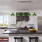 Modern Green Art Glass Linear Chandelier Over Kitchen Island
