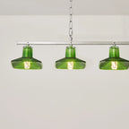 Illuminated Modern Green Art Glass 3-Light Linear Chandelier Studio Display