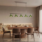 Modern Silver Green Art Glass Linear Chandelier in Stylish Dining Space