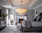 Modern Cascading Amber Art Glass Chandelier in Master Bedroom Setting
