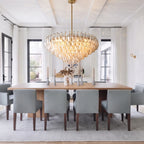 Modern Cascading Art Glass Chandelier Over Dining Room Table
