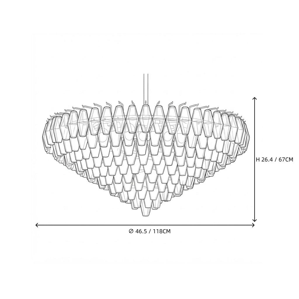 Modern Cascading Amber Faceted Art Glass Chandelier Style B Line Art Dimension Diagram