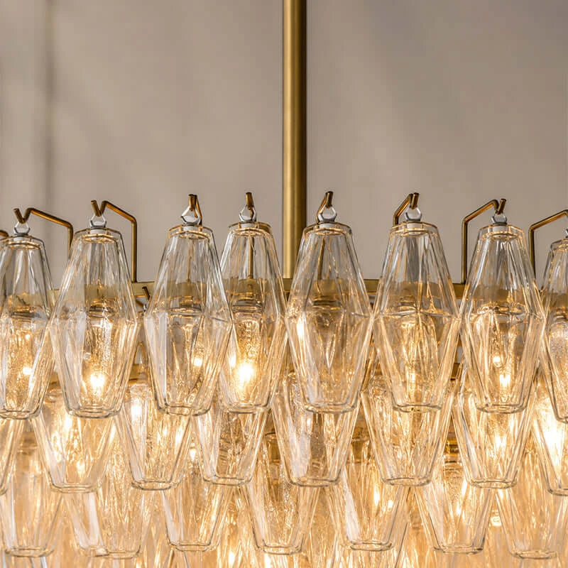 Detail View of Brass Stem and Chandelier Hardware