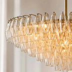 Close Up View of Amber Faceted Glass Shades and Internal Lighting