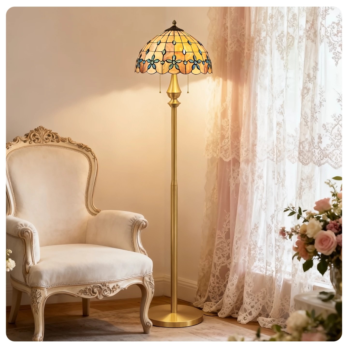 Vintage Peacock Mosaic Floor Lamp