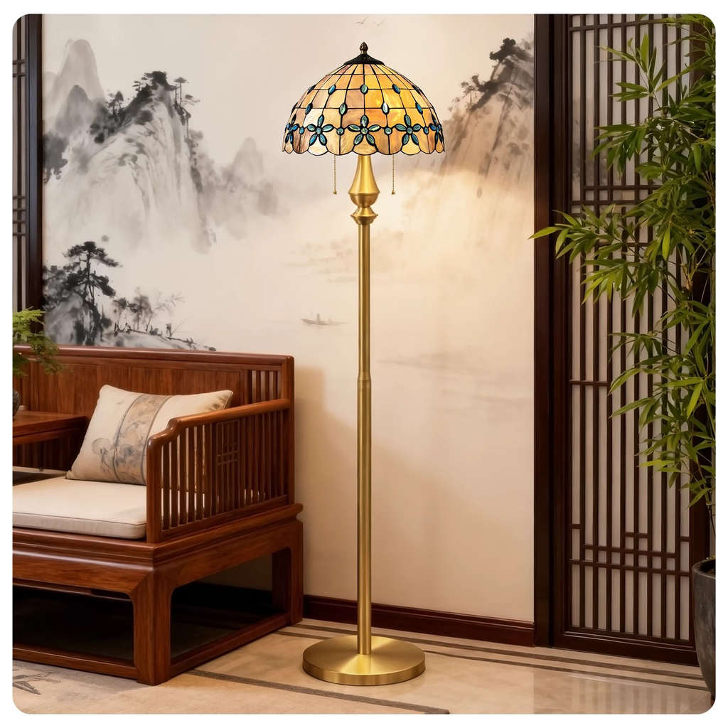 Vintage Peacock Mosaic Floor Lamp