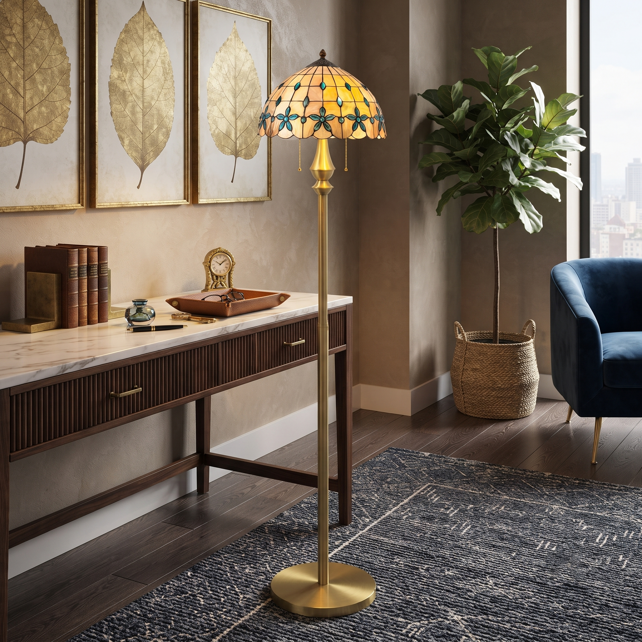 Vintage Peacock Mosaic Floor Lamp