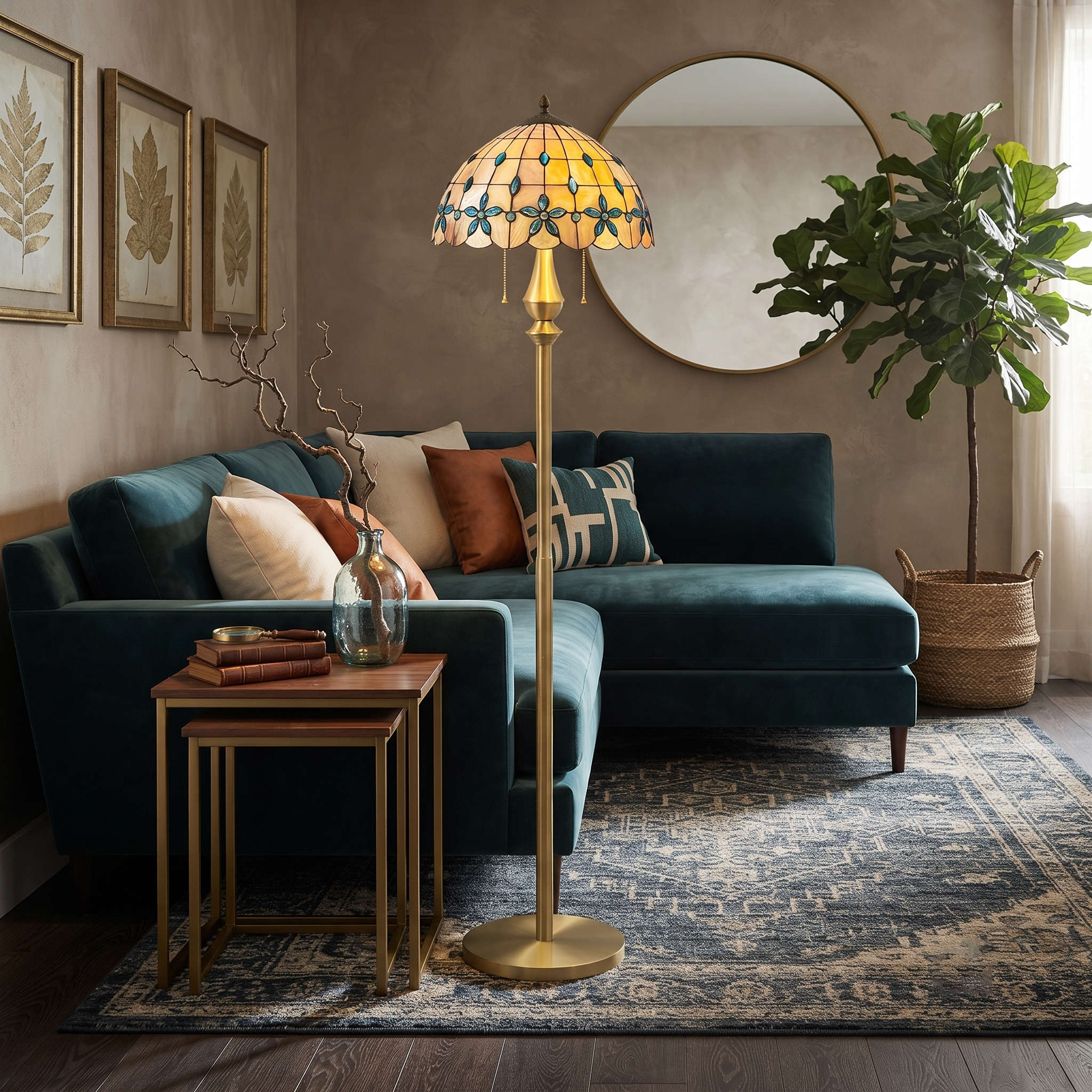Vintage Peacock Mosaic Floor Lamp