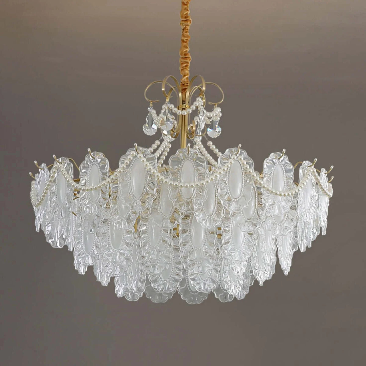 Illuminated Modern Brass Crystal Slice Art Glass Chandelier Studio Display
