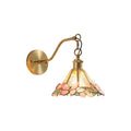 Modern Brass and Pink Butterfly Stained Glass Wall Sconce on Pure White Background