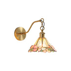 Modern Brass and Pink Butterfly Stained Glass Wall Sconce on Pure White Background