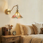 Traditional Butterfly Stained Glass Wall Sconce Over Nightstand