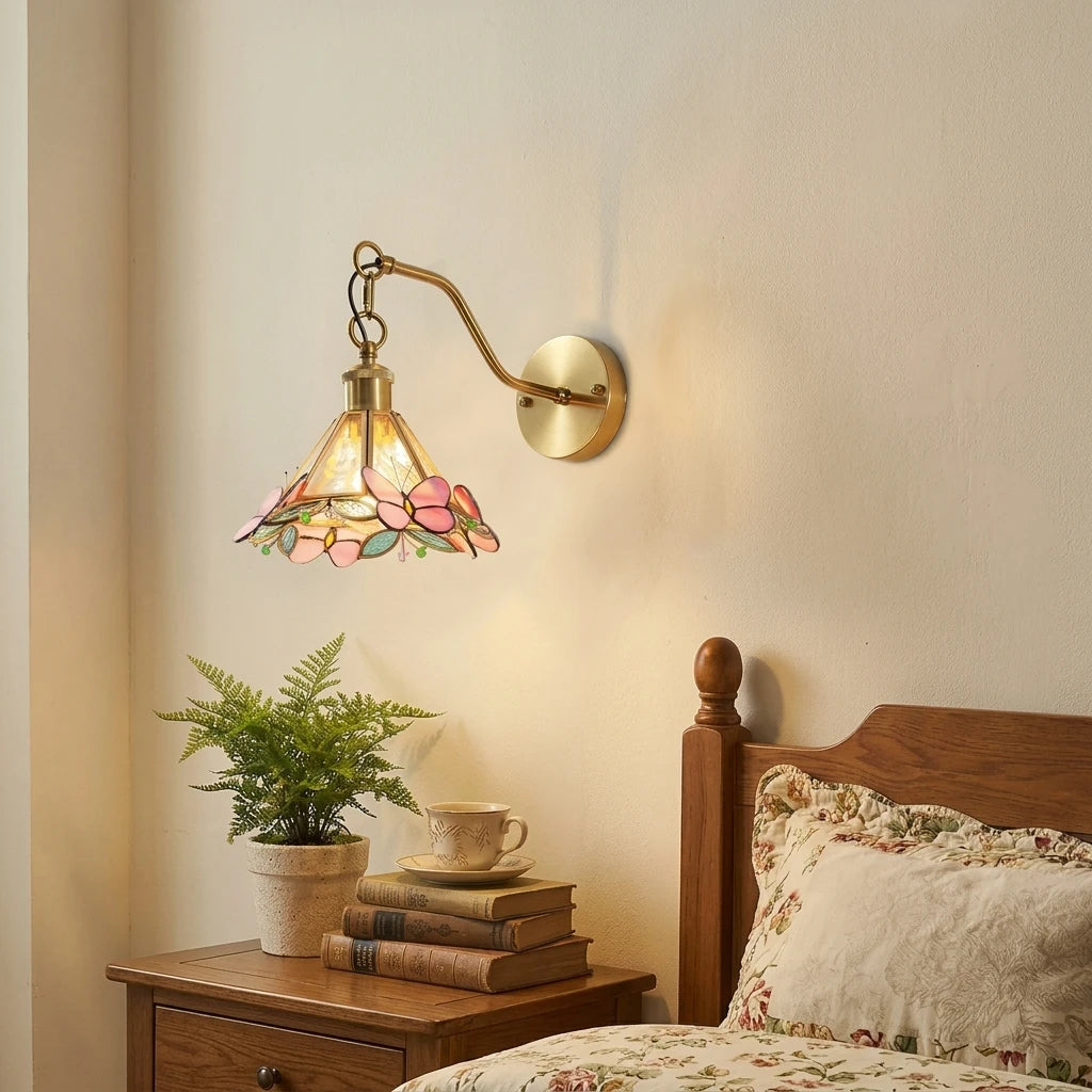 Modern Brass and Glass Butterfly Wall Sconce in Guest Bedroom