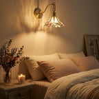 Illuminated Modern Butterfly Stained Glass Wall Sconce in Bedroom
