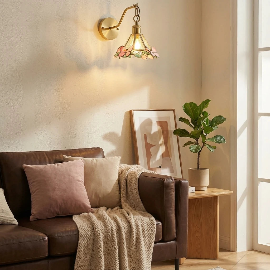 Modern Brass Butterfly Wall Sconce in Living Room Corner
