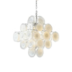 Modern Cascading Round Disc Art Glass Chandelier with Brushed Nickel Canopy on Pure White Background