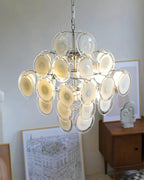 Illuminated Modern Round Disc Art Glass Chandelier Studio Display