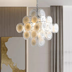 Modern Cascading Round Disc Art Glass Chandelier Studio View