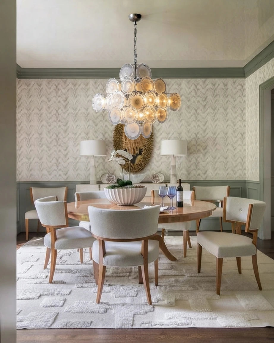Modern Art Glass Chandelier in Formal Dining Room Setting
