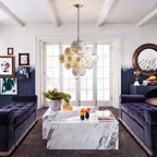 Modern Cascading Round Disc Chandelier in Contemporary Living Room