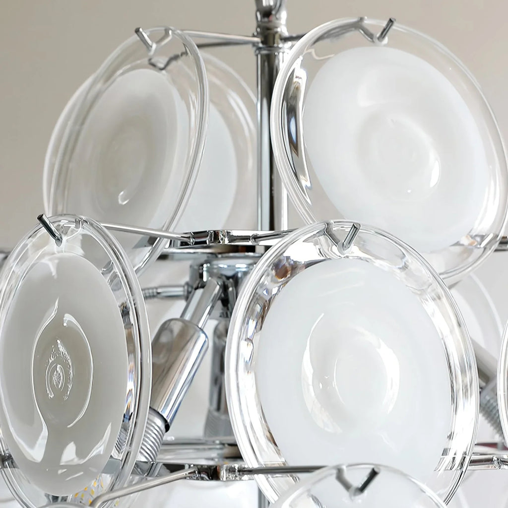 Detail View of Cascading Art Glass Disc Arrangement