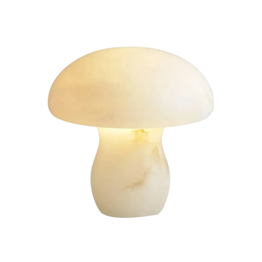 Modern Solid Alabaster Mushroom Table Lamp with Natural Vein Texture on Pure White Background