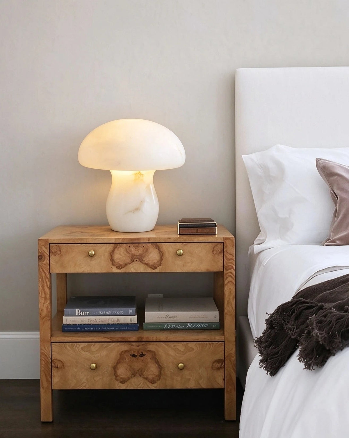 Modern Alabaster Mushroom Table Lamp in Elegant Master Bedroom