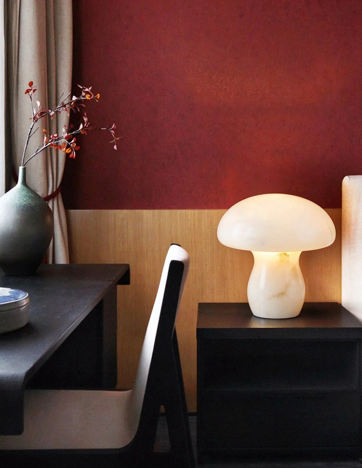 Modern Solid Alabaster Mushroom Table Lamp in Sophisticated Interior