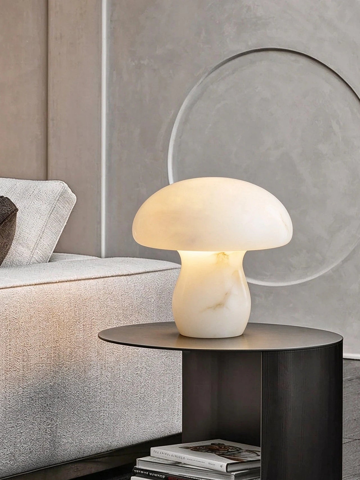 Modern Alabaster Mushroom Table Lamp in Luxury Bedroom Suite