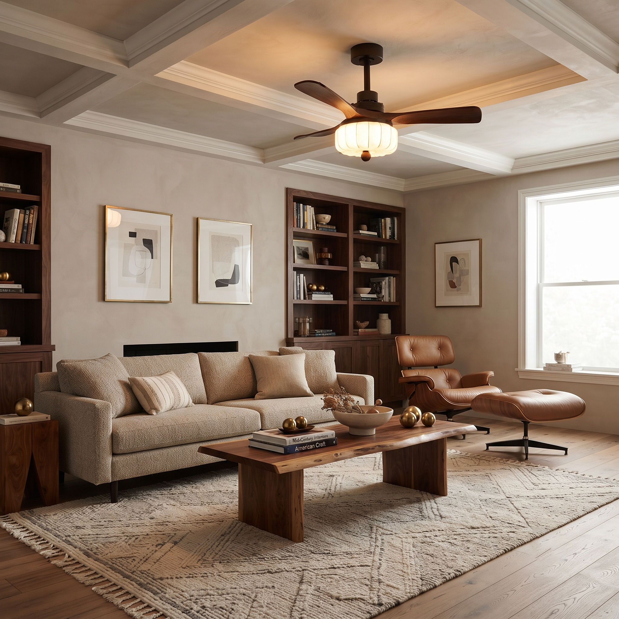 Walnut Wood and Metal Ceiling Fan