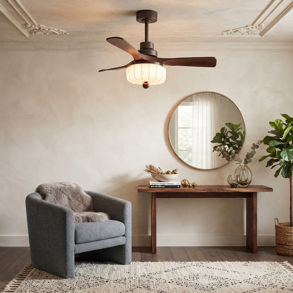 Walnut Wood and Metal Ceiling Fan
