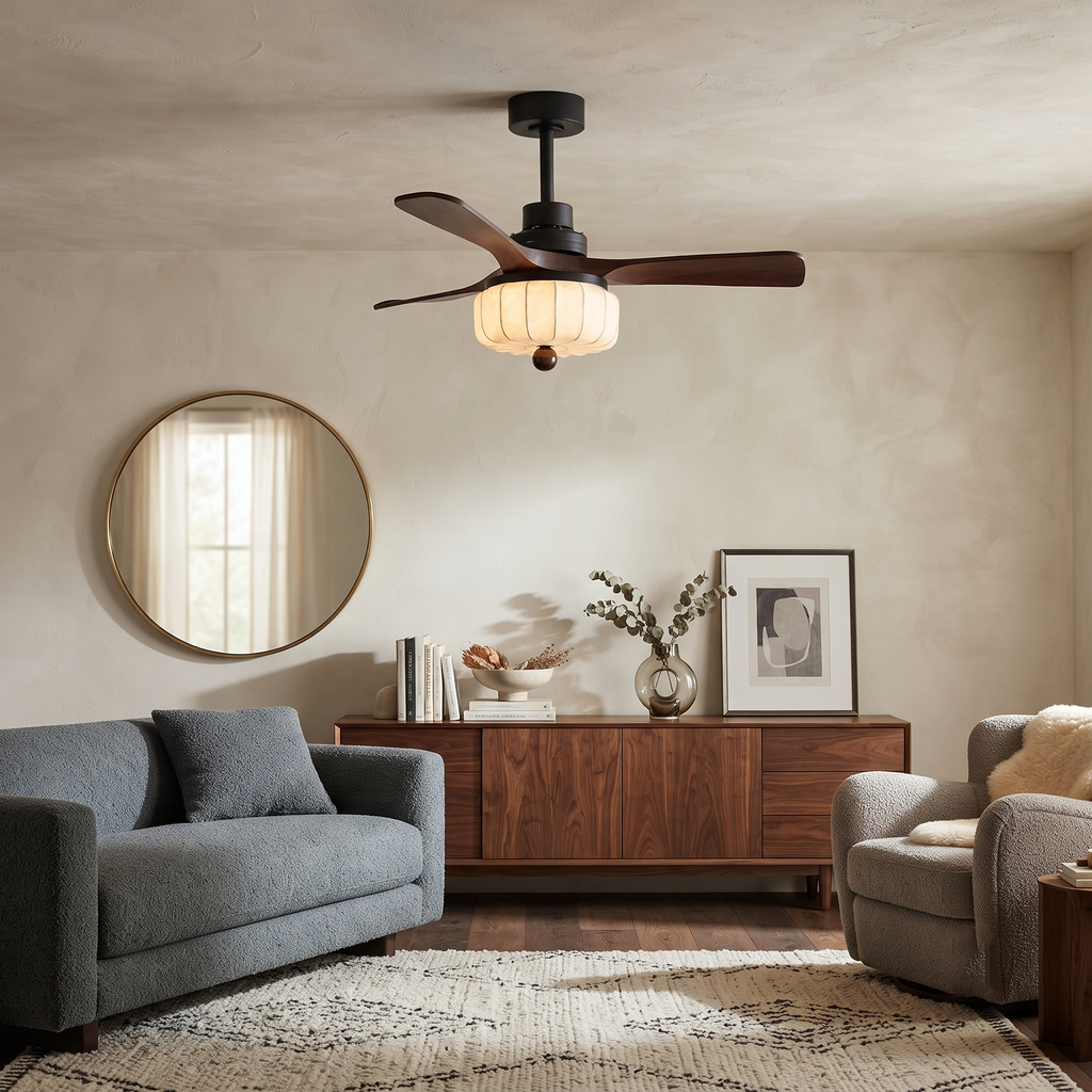Walnut Wood and Metal Ceiling Fan