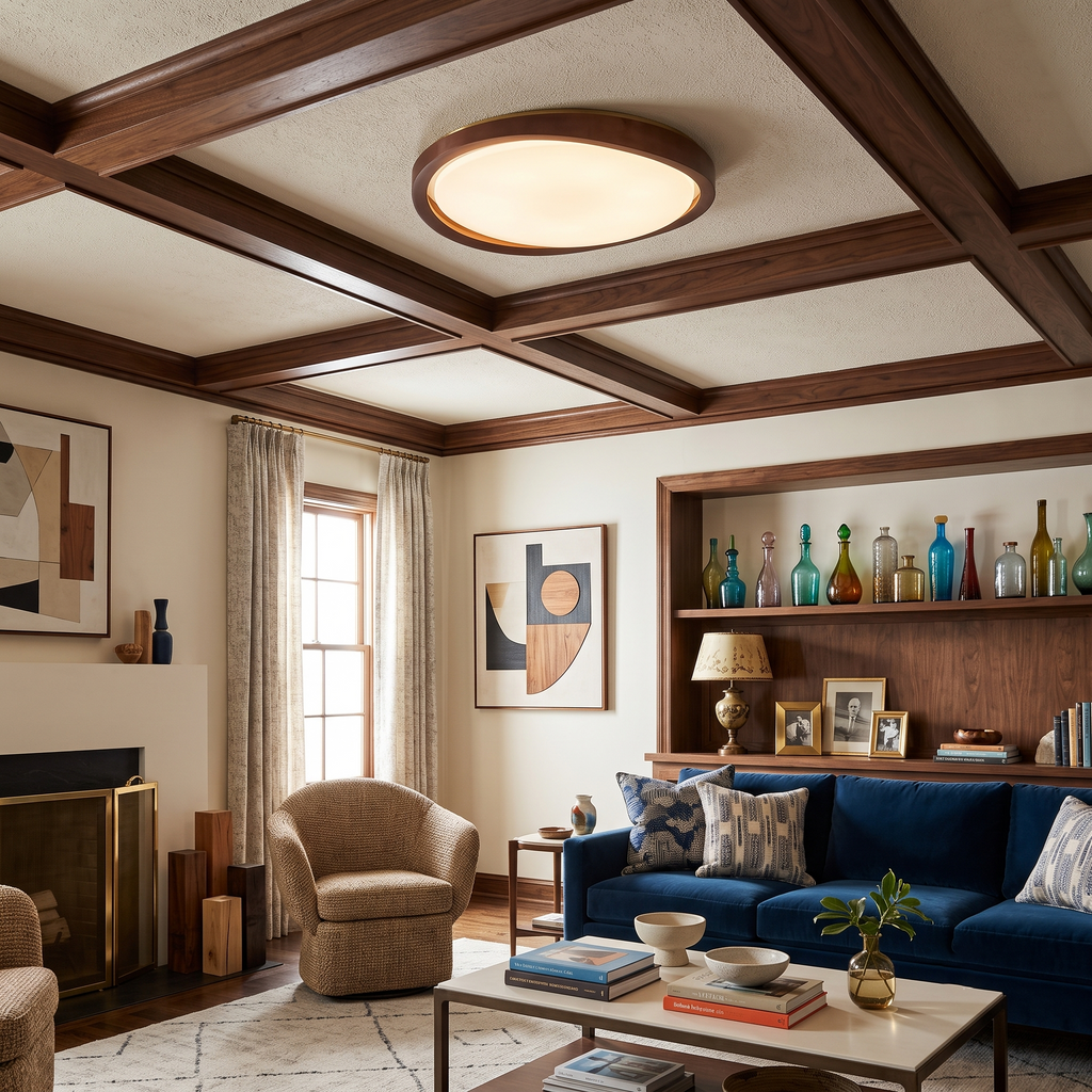 Walnut Curved Wood Flush Mount