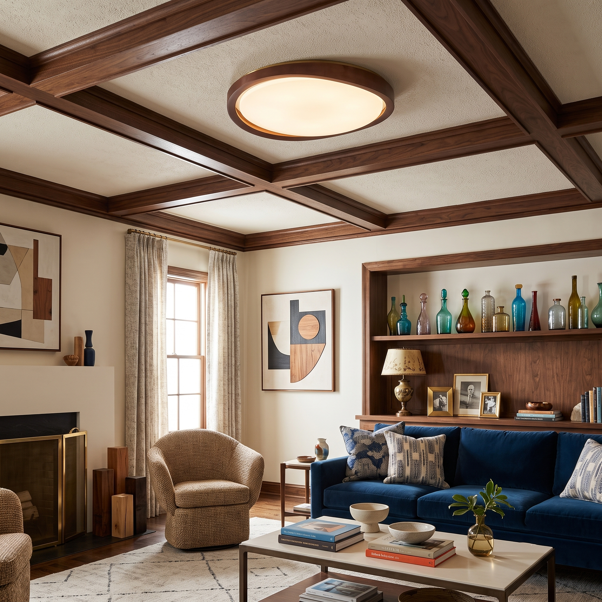 Walnut Curved Wood Flush Mount