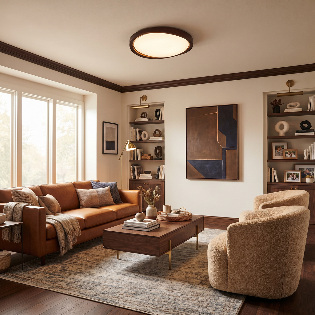 Walnut Curved Wood Flush Mount