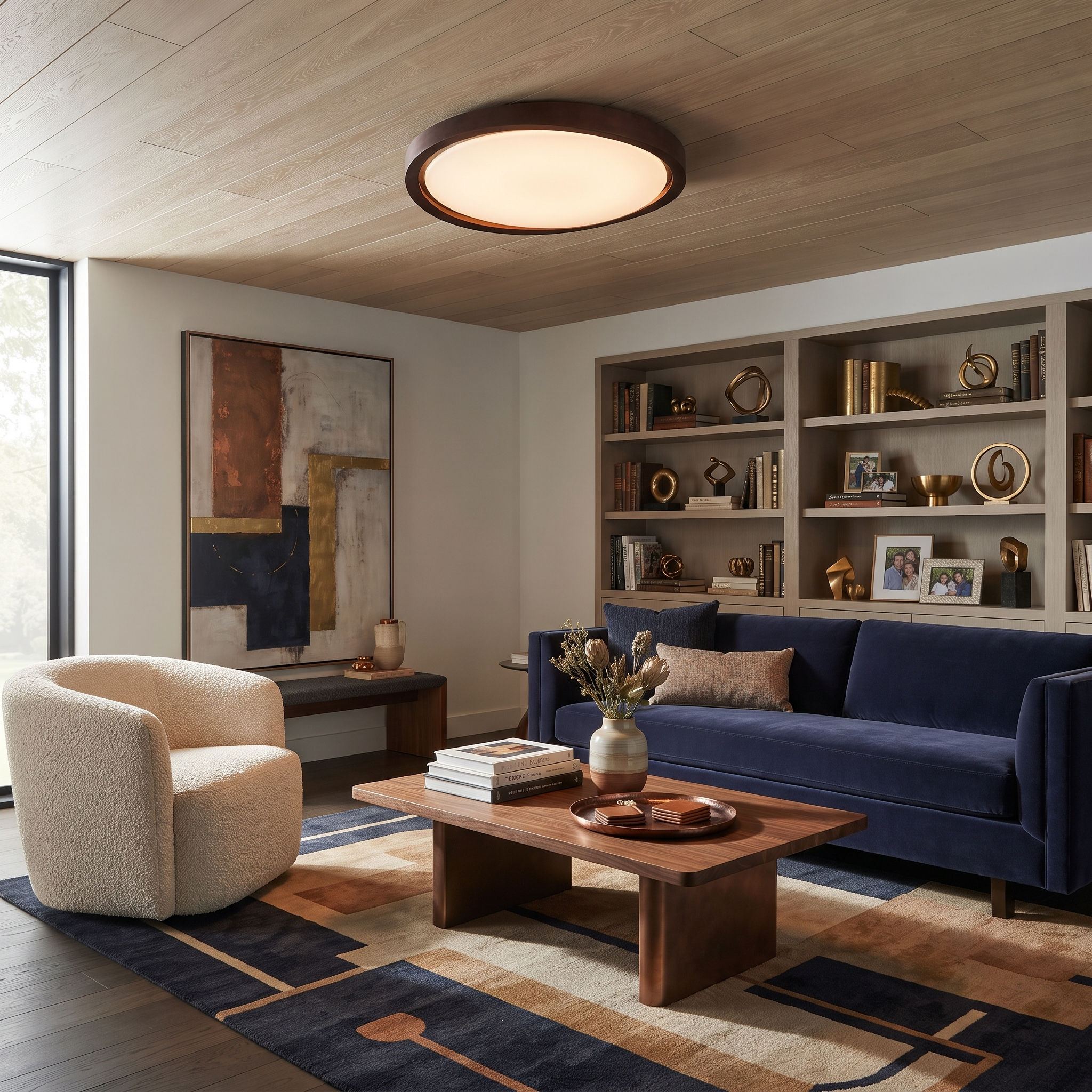 Walnut Curved Wood Flush Mount